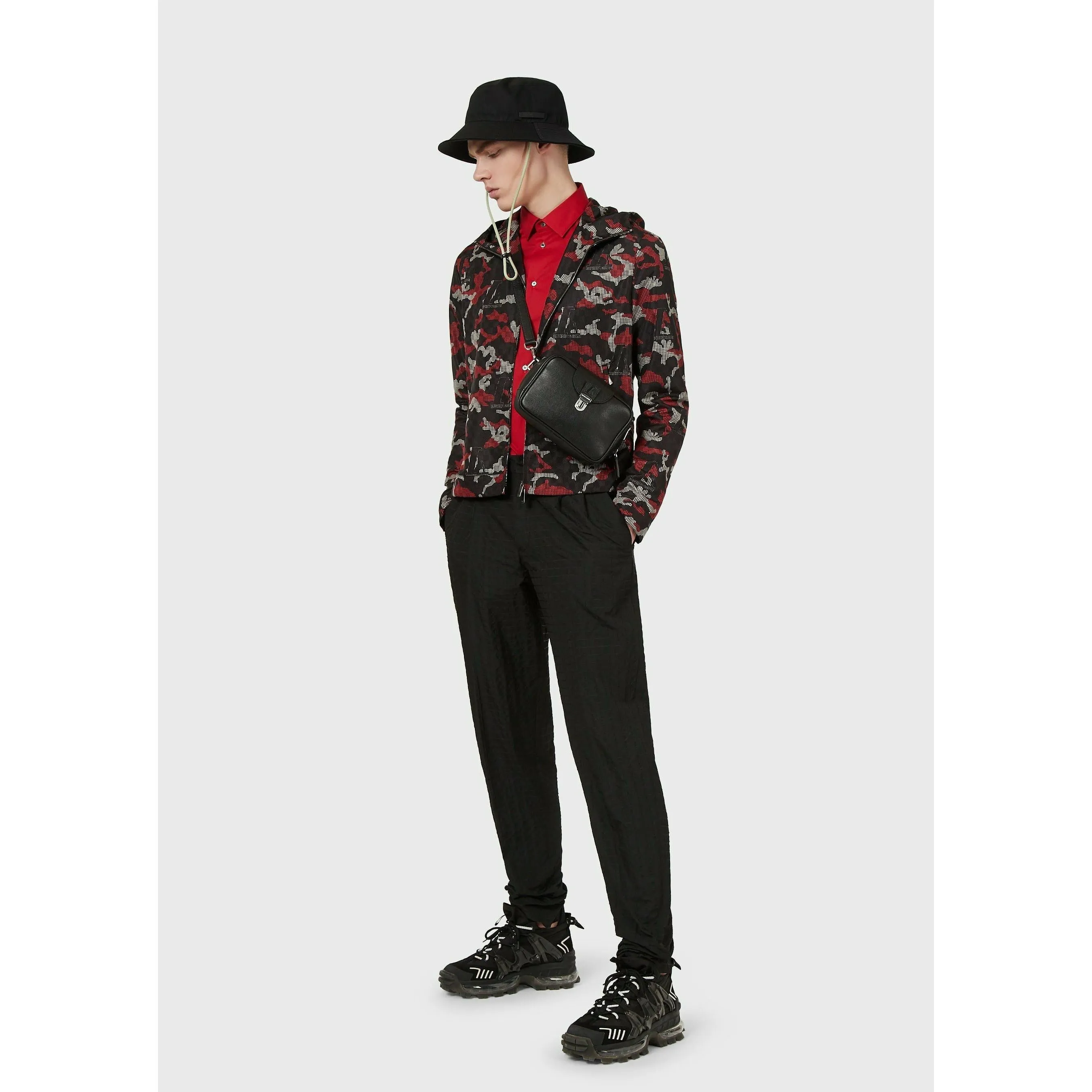 HOODED, ZIPPED BLOUSON WITH JACQUARD WAVE MOTIF
