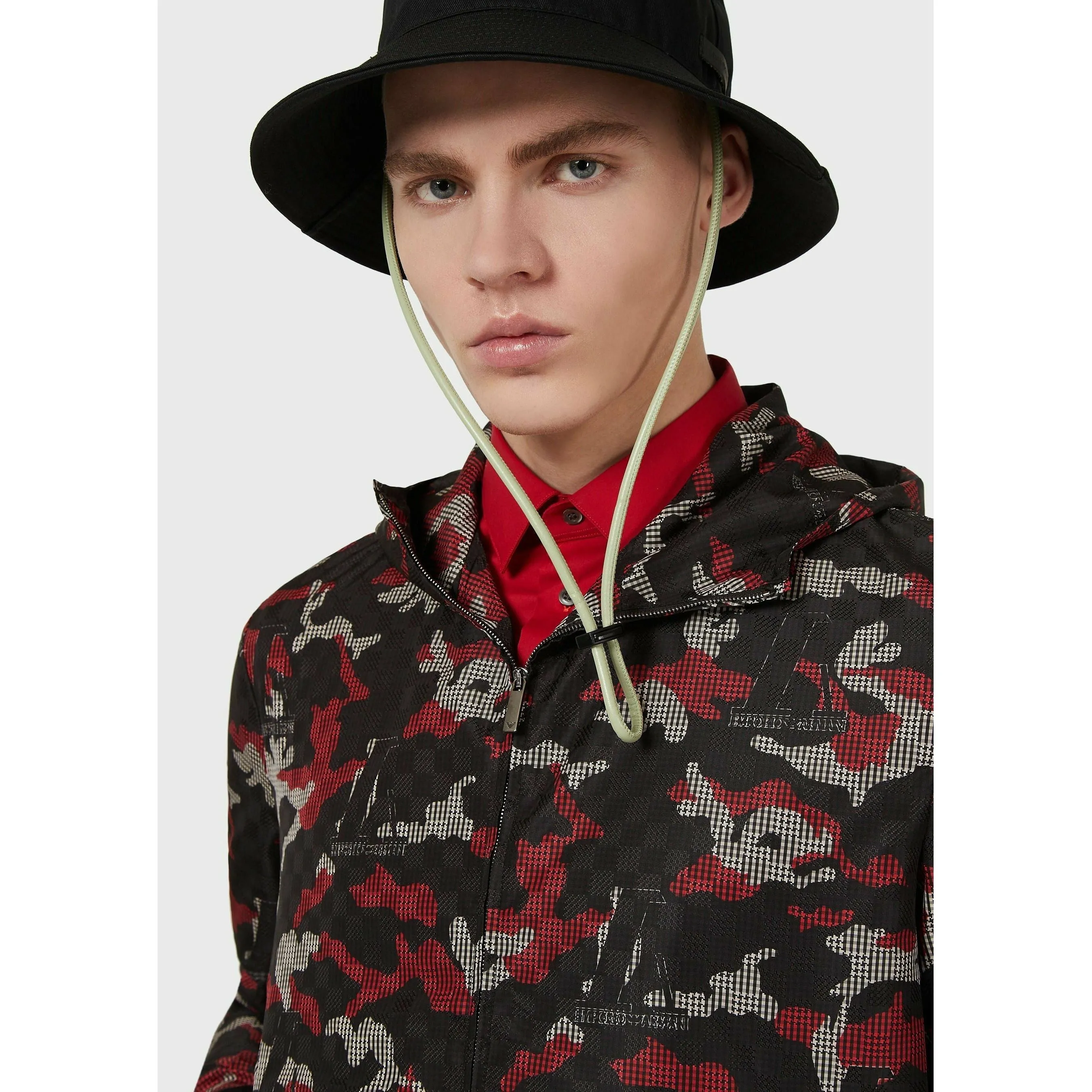 HOODED, ZIPPED BLOUSON WITH JACQUARD WAVE MOTIF