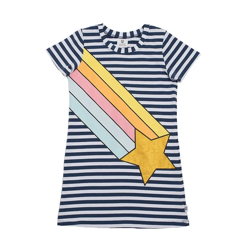 Hoot Kid - Rainbow Galaxy Dress - Navy Stripe