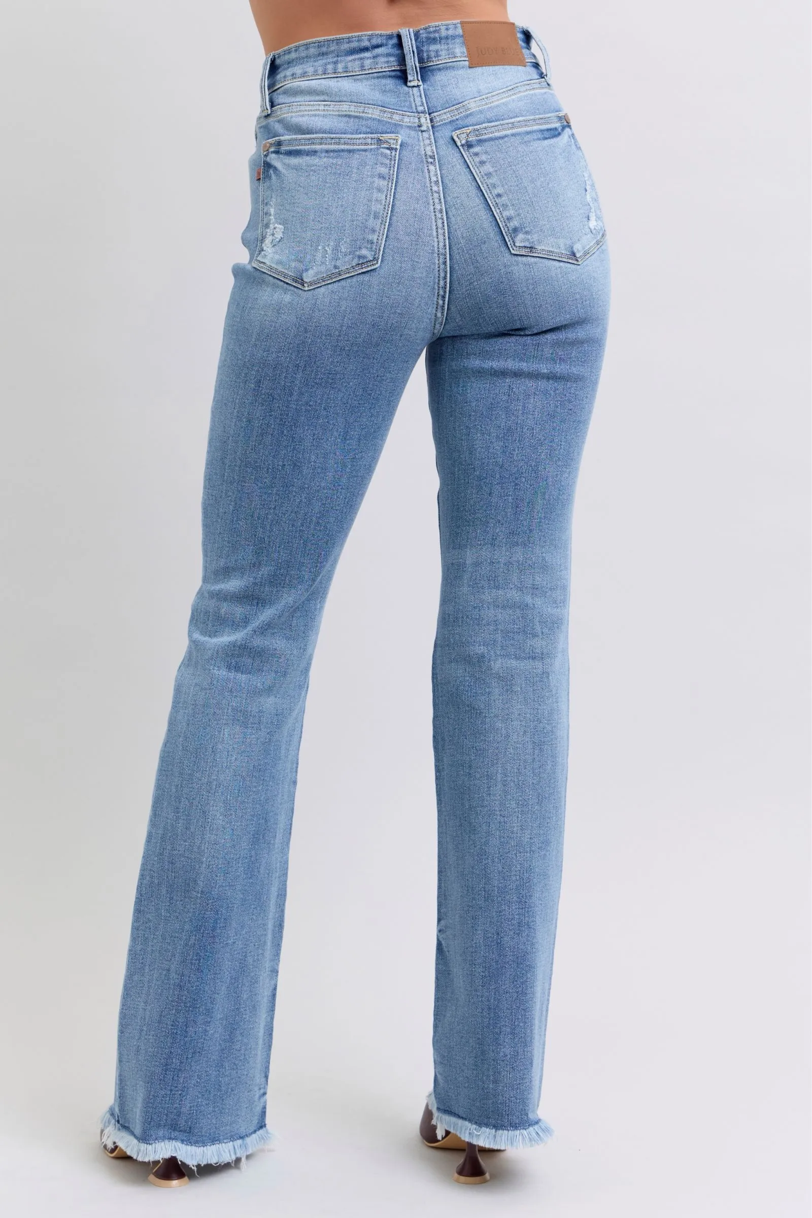 JUDY BLUE High Waisted Bootcut Jean With Frayed Hem