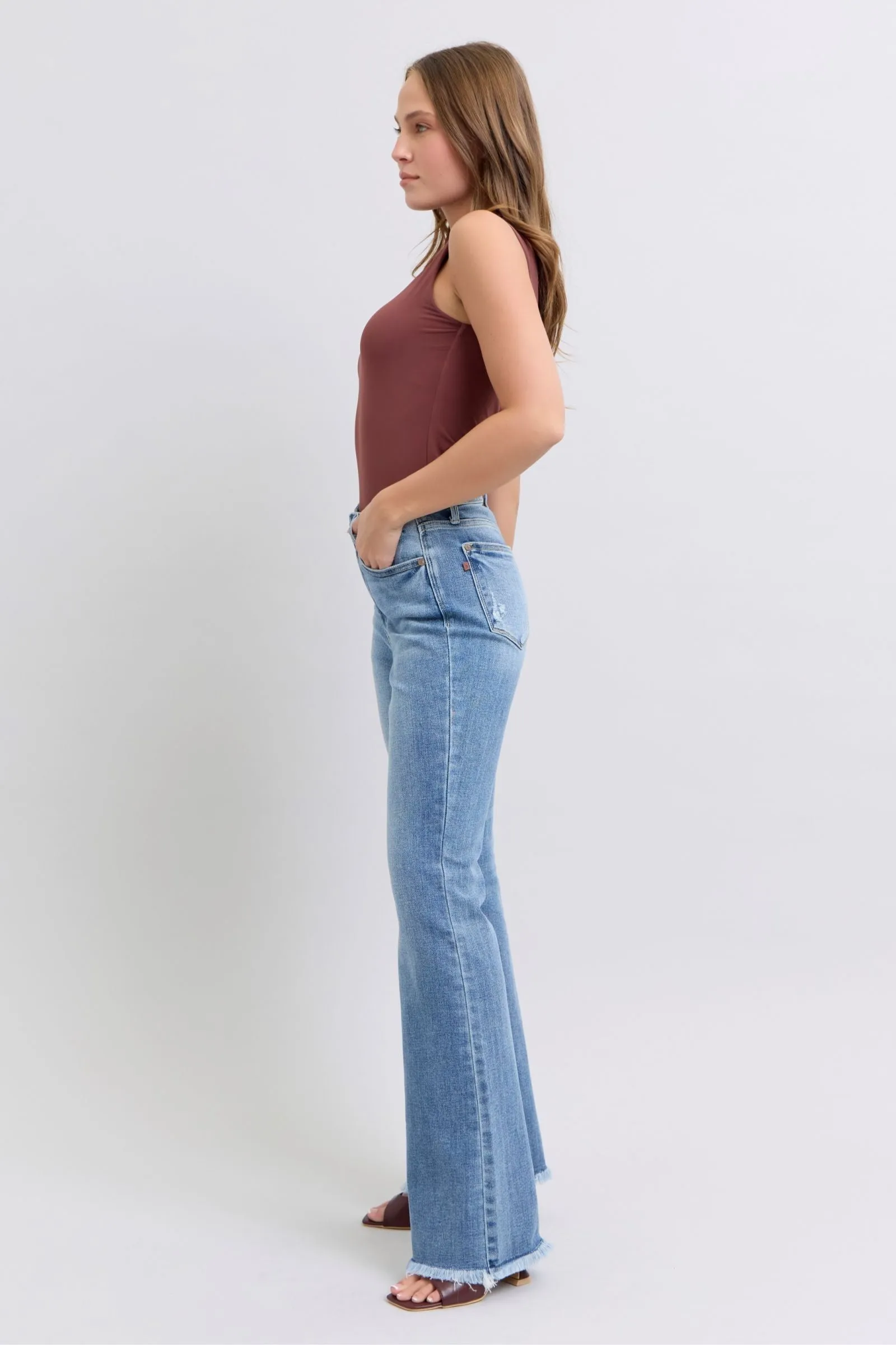 JUDY BLUE High Waisted Bootcut Jean With Frayed Hem
