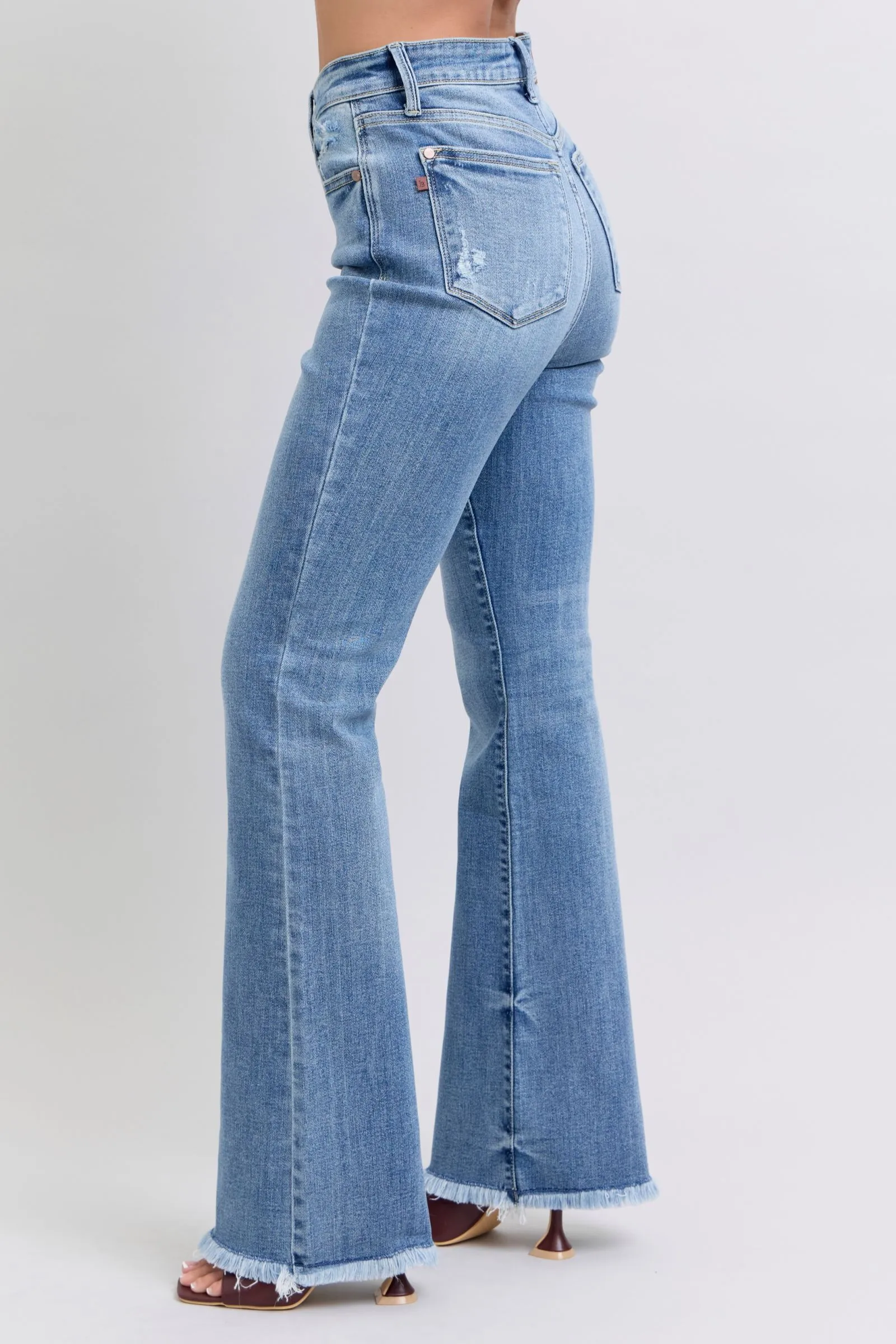 JUDY BLUE High Waisted Bootcut Jean With Frayed Hem