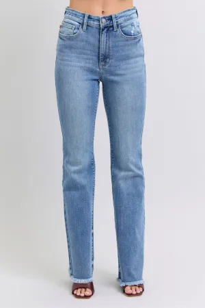 JUDY BLUE High Waisted Bootcut Jean With Frayed Hem