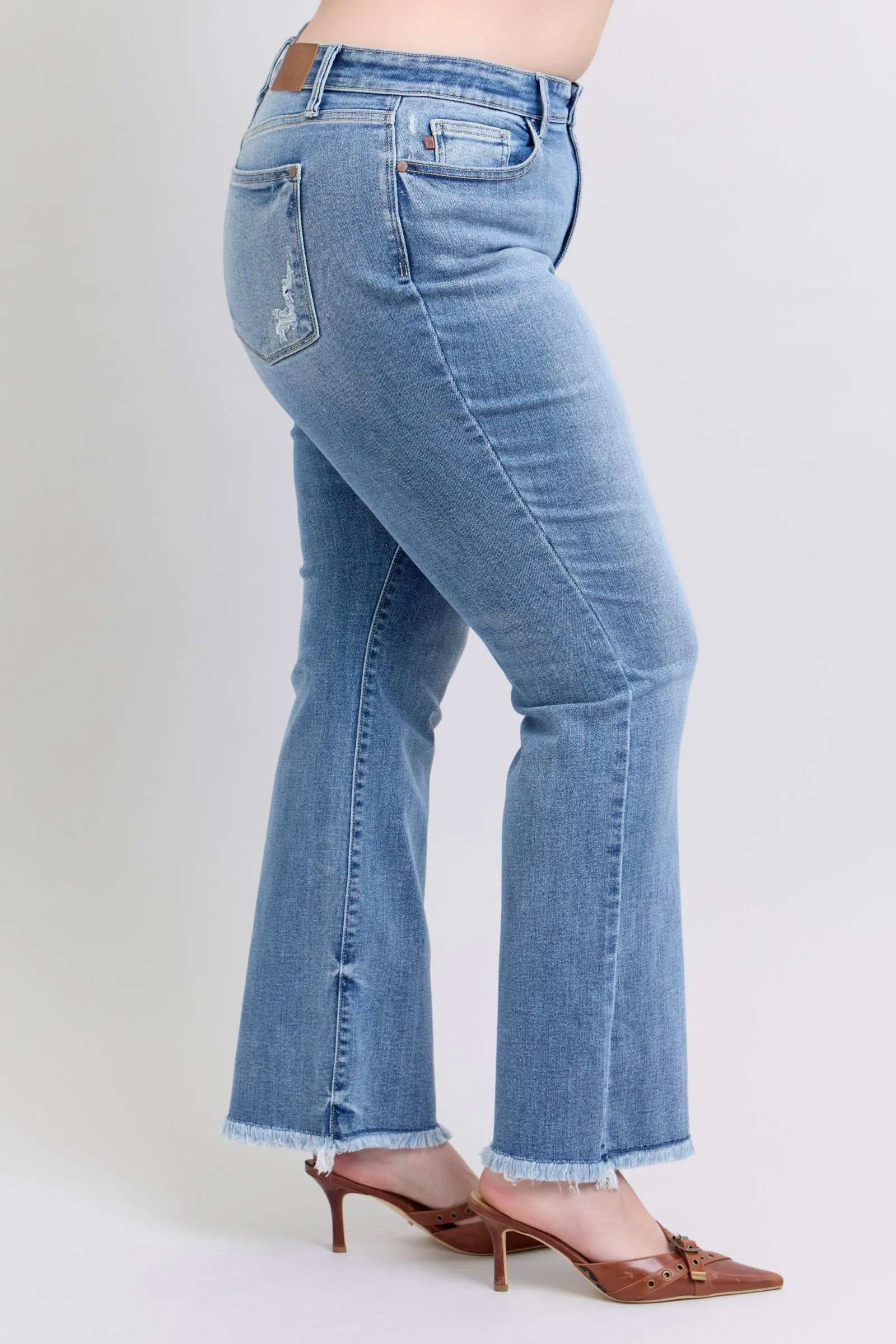 JUDY BLUE High Waisted Bootcut Jean With Frayed Hem