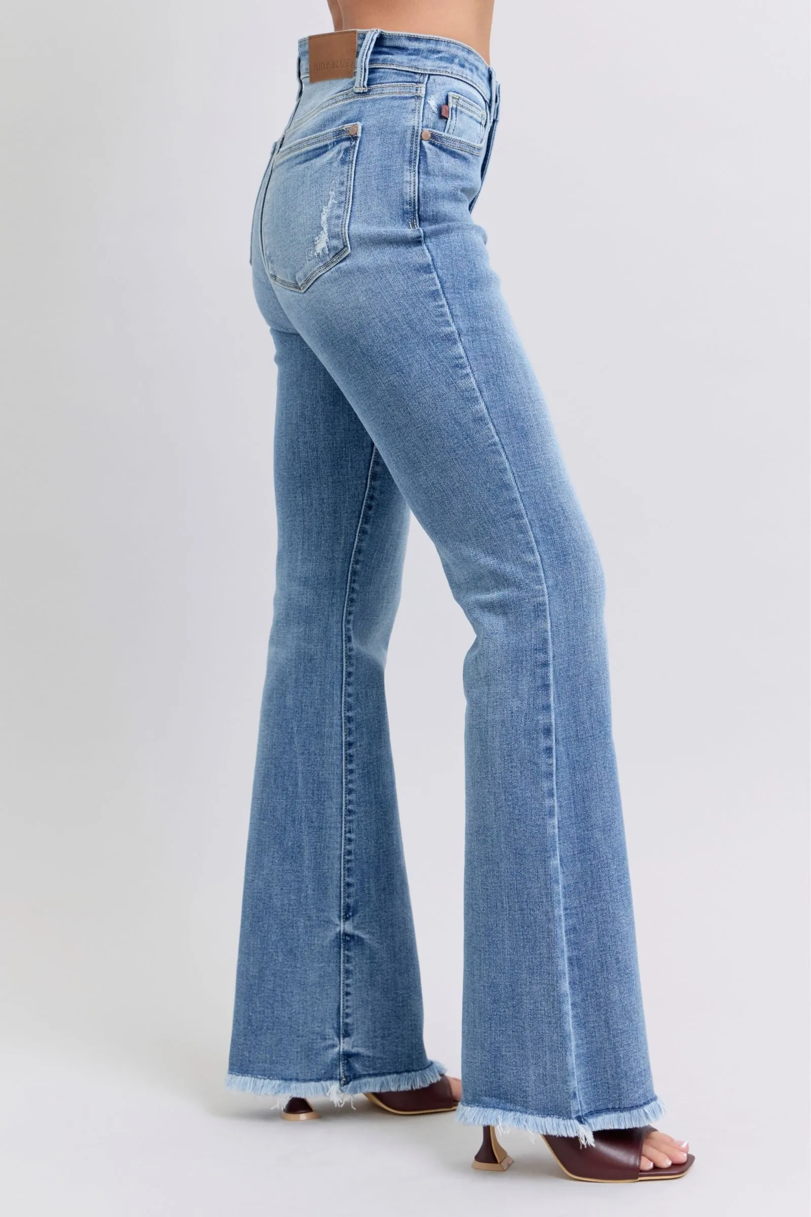 JUDY BLUE High Waisted Bootcut Jean With Frayed Hem