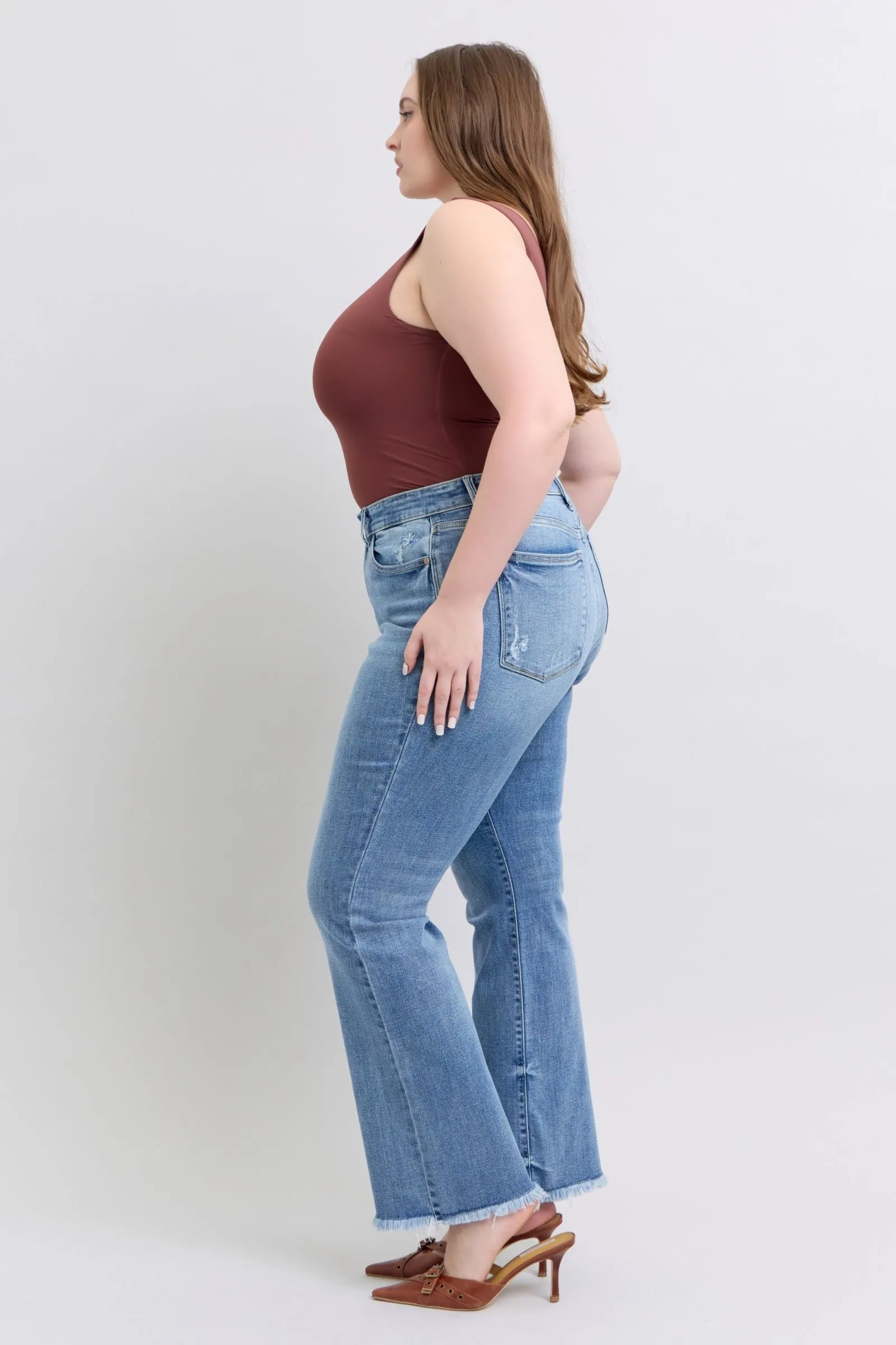 JUDY BLUE High Waisted Bootcut Jean With Frayed Hem