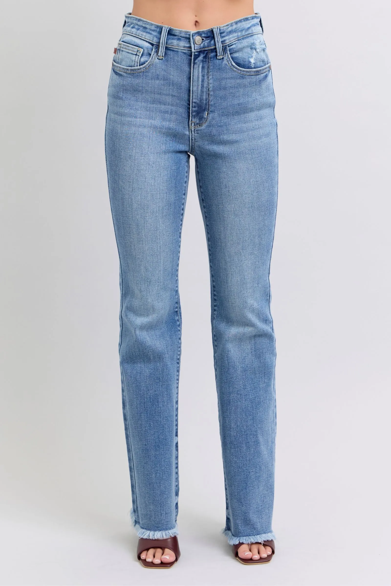 JUDY BLUE High Waisted Bootcut Jean With Frayed Hem