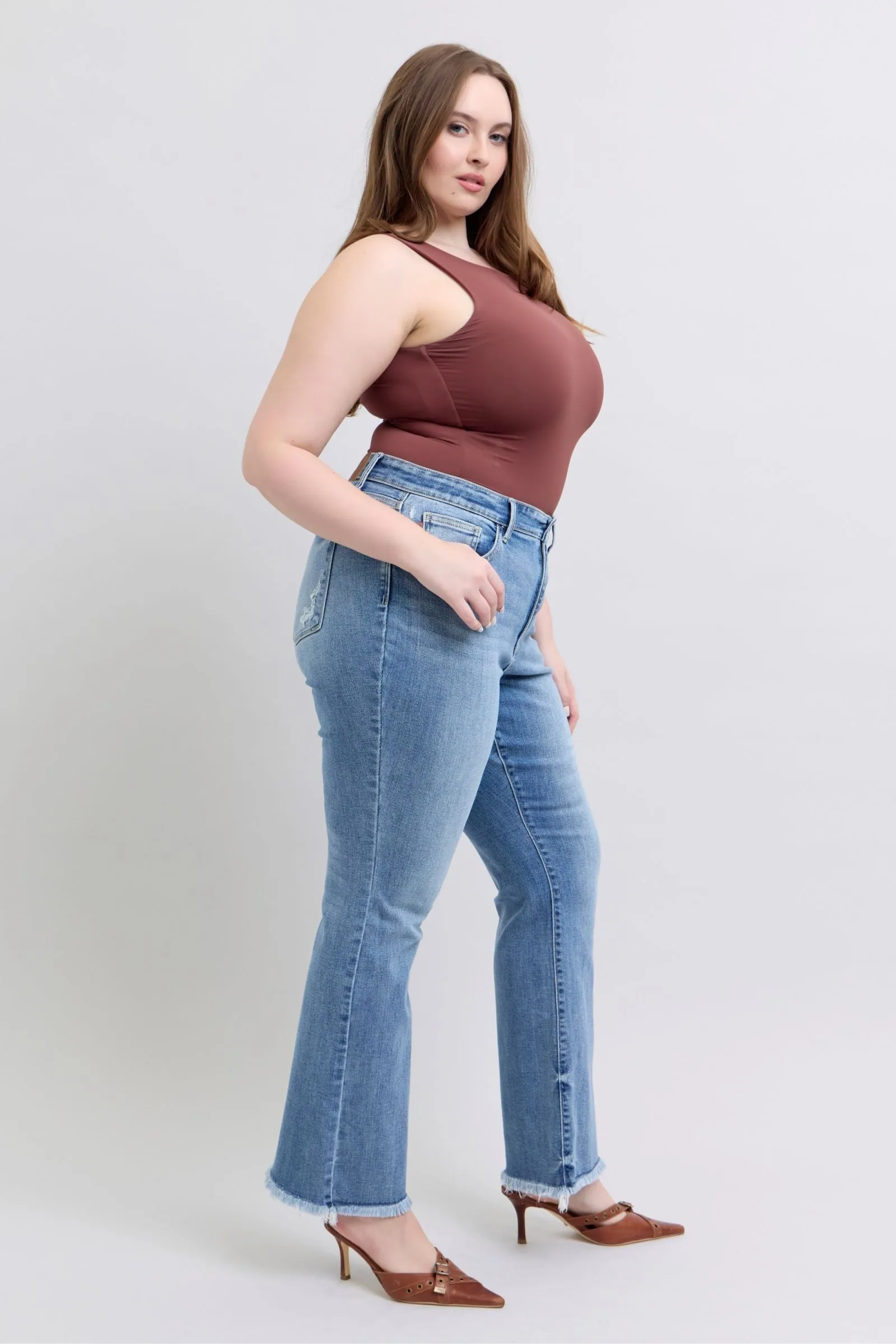 JUDY BLUE High Waisted Bootcut Jean With Frayed Hem
