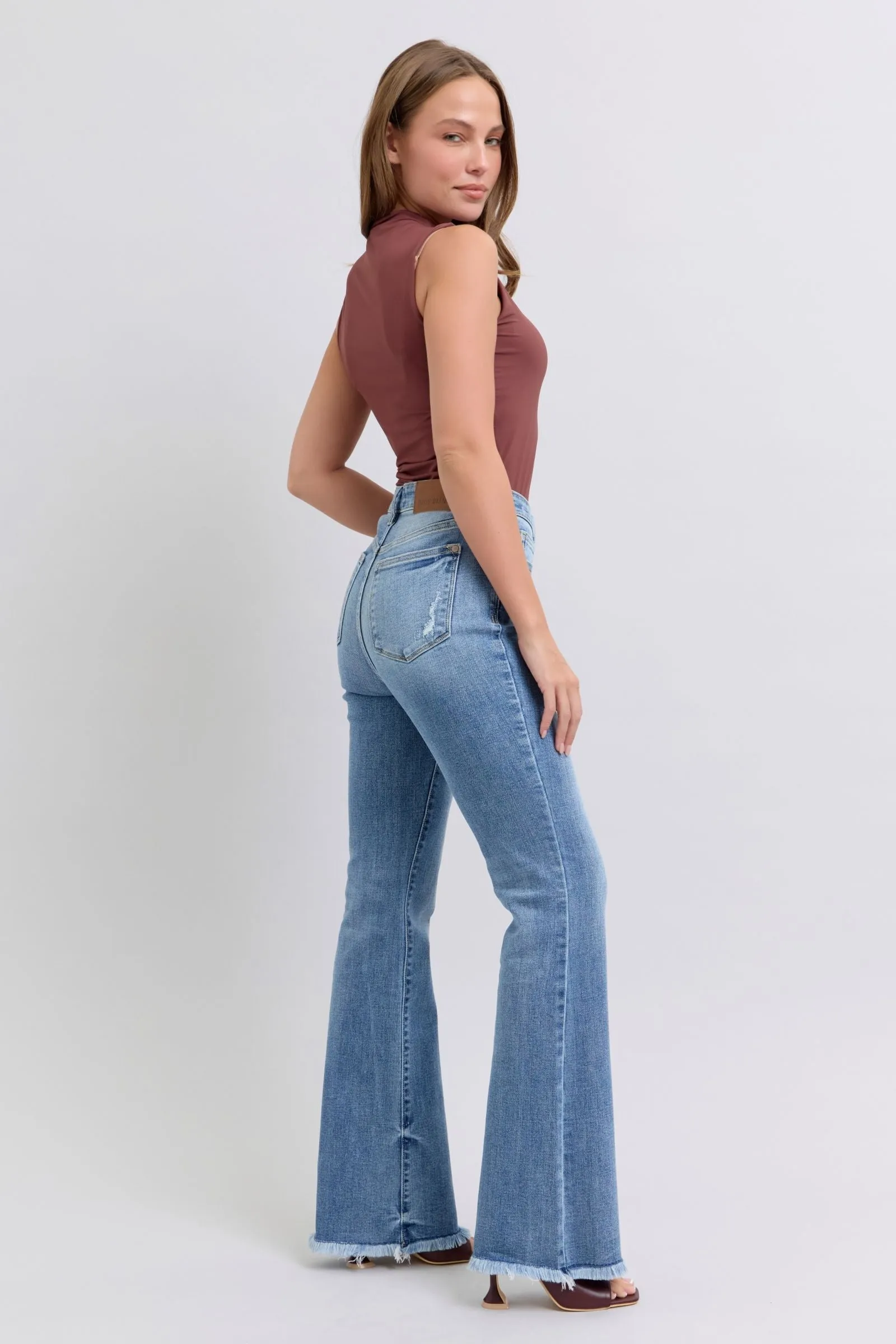 JUDY BLUE High Waisted Bootcut Jean With Frayed Hem
