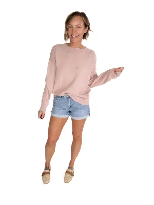 Kiera Drop Shoulder Cotton Sweater- DUSTY ROSE