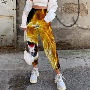 Lion Pants Women Animal 3d Printed Anime High Waist Pants Colorful Trouser Hip Hop Jogger Pants