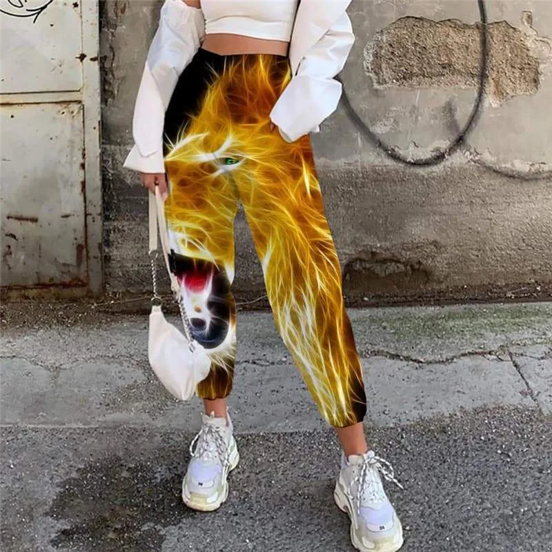 Lion Pants Women Animal 3d Printed Anime High Waist Pants Colorful Trouser Hip Hop Jogger Pants