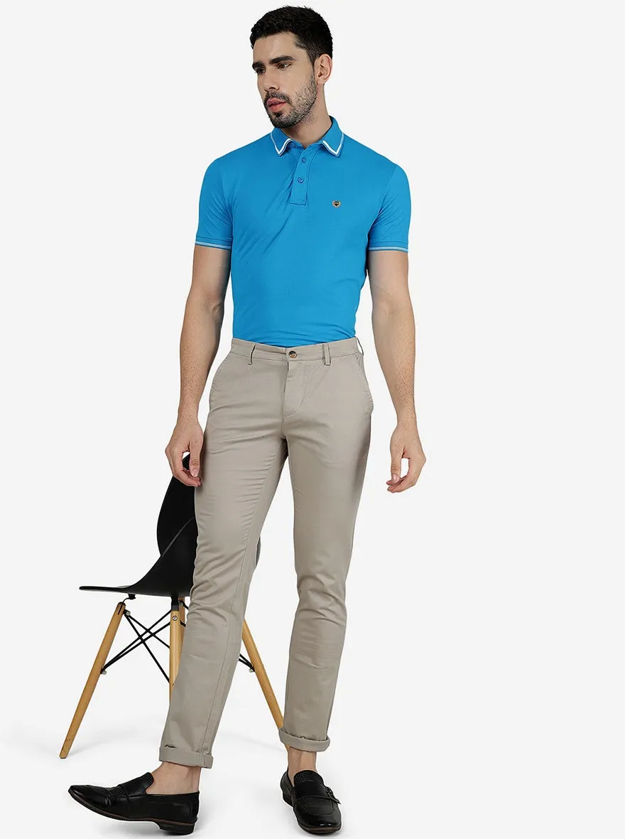 Methyl Blue Solid Slim Fit Polo T-Shirt | JadeBlue