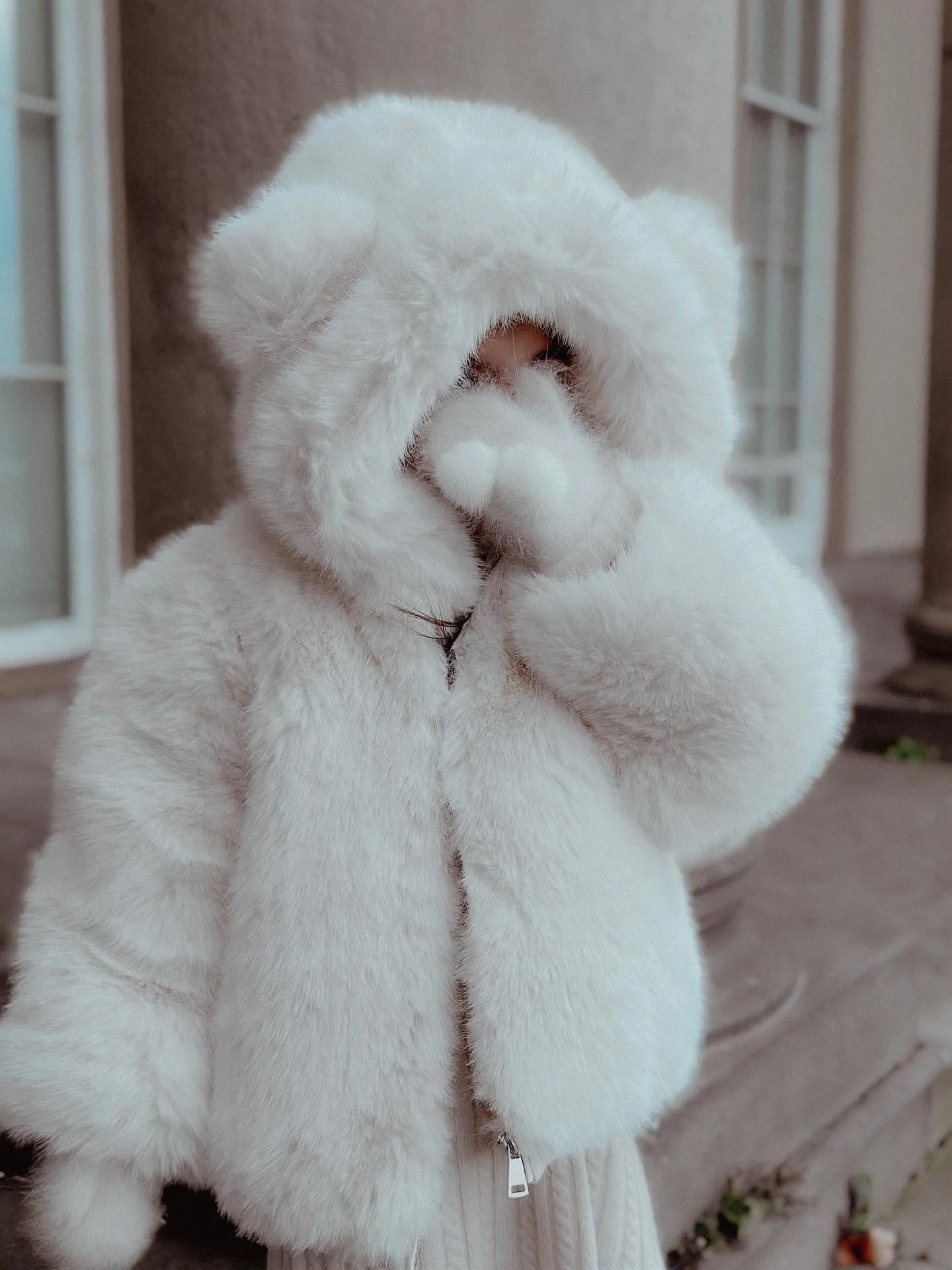 MI LOVES SIGNATURE SYNTHETIC Little Bear Bomber jacket in Ivory.