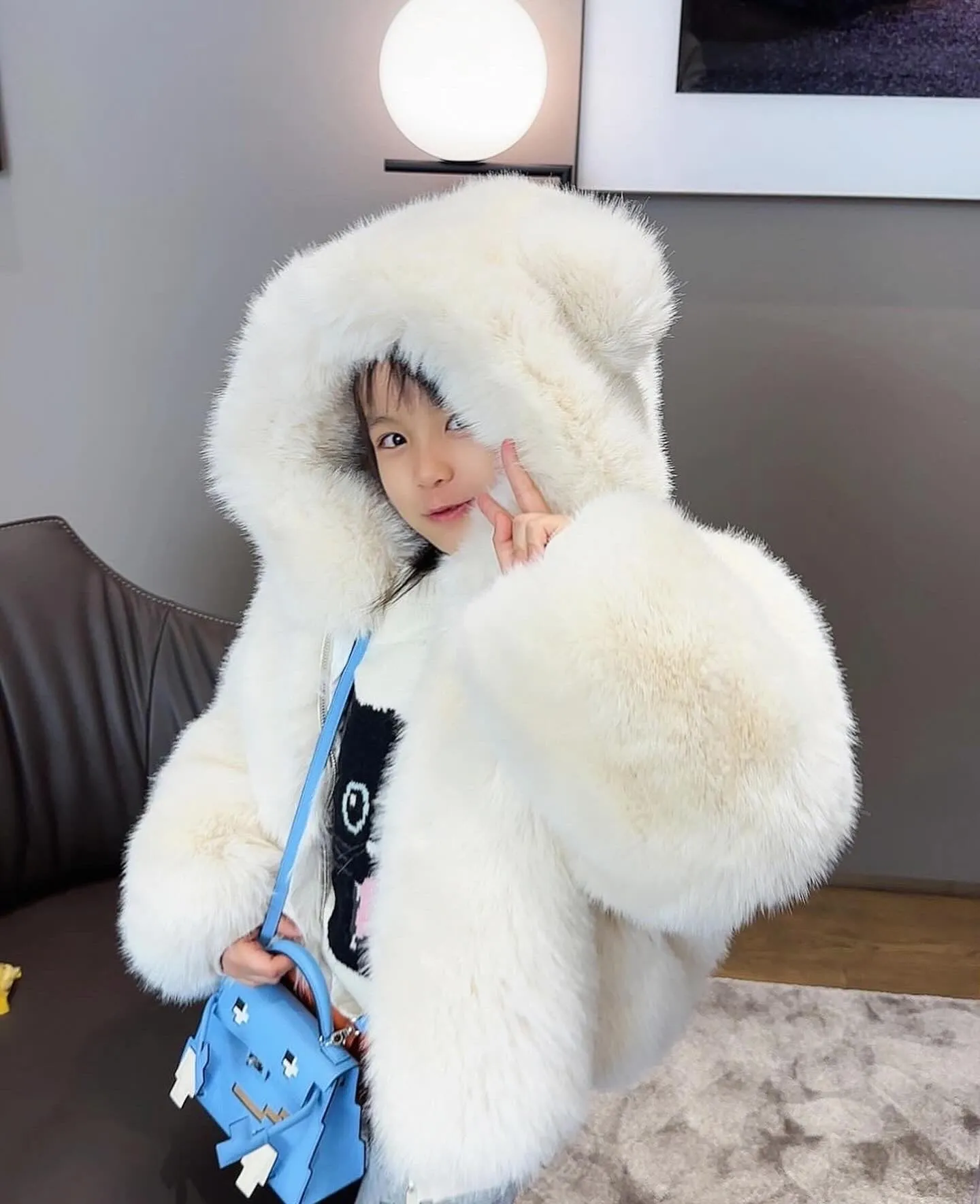 MI LOVES SIGNATURE SYNTHETIC Little Bear Bomber jacket in Ivory.