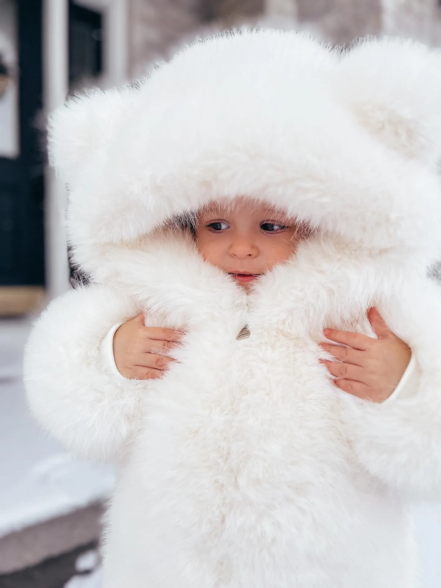 MI LOVES SIGNATURE SYNTHETIC Little Bear Bomber jacket in Ivory.