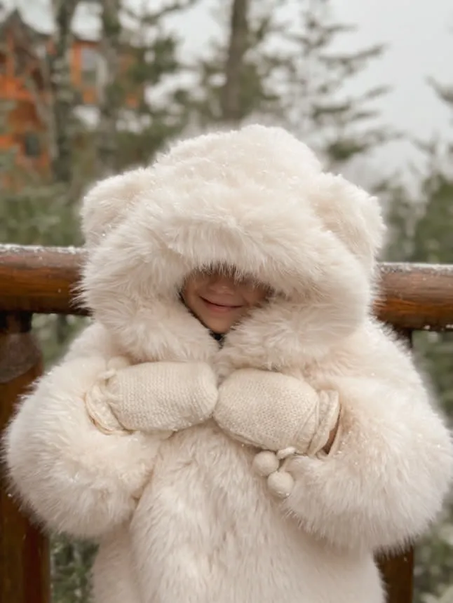 MI LOVES SIGNATURE SYNTHETIC Little Bear Bomber jacket in Ivory.