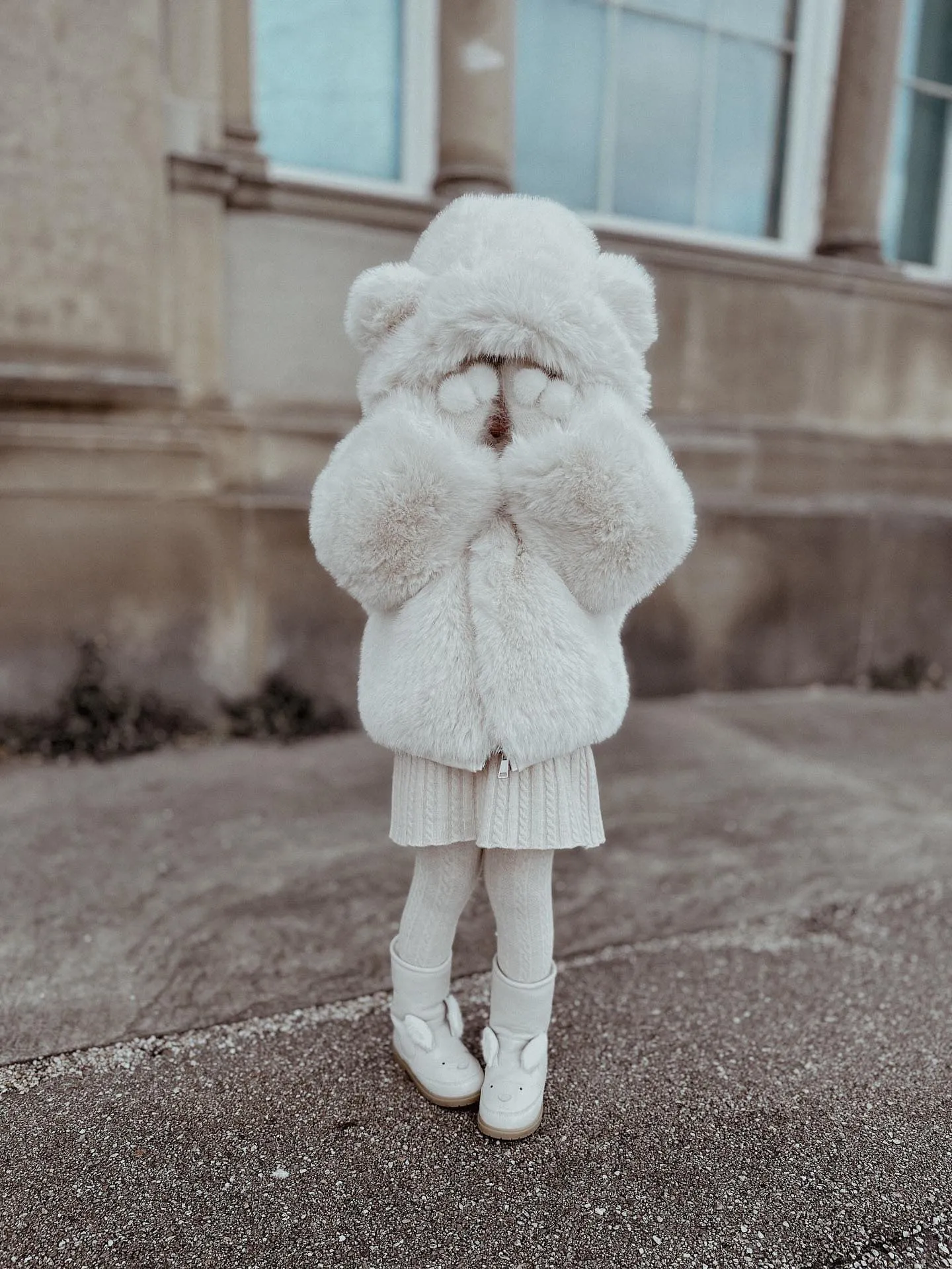 MI LOVES SIGNATURE SYNTHETIC Little Bear Bomber jacket in Ivory.