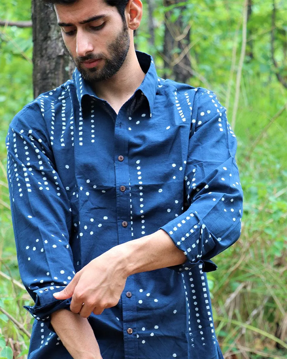 Midnight Blue Block Printed Cotton Shirt