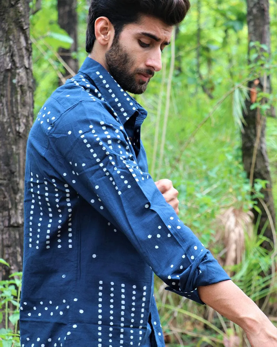 Midnight Blue Block Printed Cotton Shirt