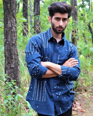 Midnight Blue Block Printed Cotton Shirt