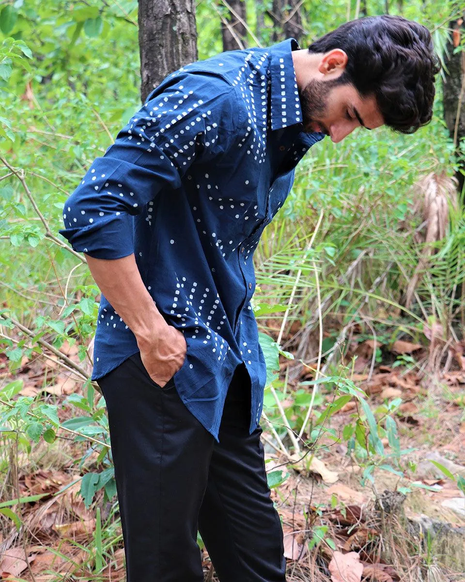 Midnight Blue Block Printed Cotton Shirt