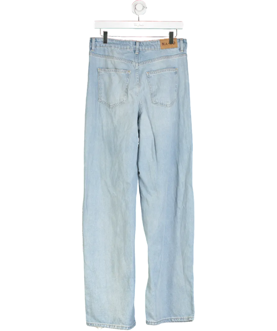 NA-KD Blue Loose Waist Long Jeans UK 8