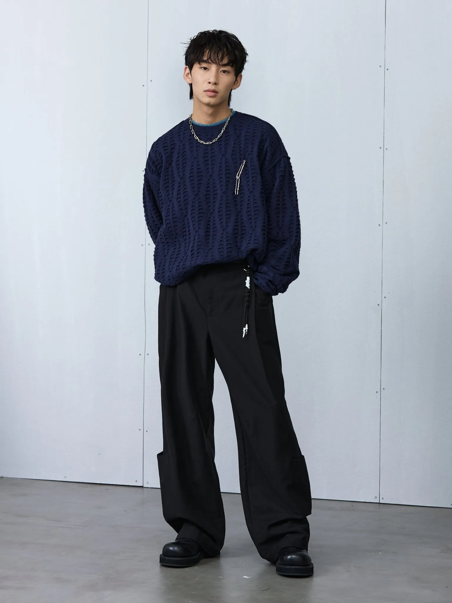 Navy Fish Scale Textured Sweater