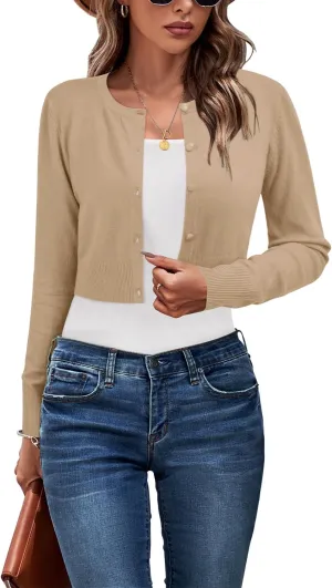 Newshows Cropped Cardigan Sweaters for Women 2025 Crew Neck Button Down Open Front Knit Bolero Shrugs Newshows Cropped Cardigan Sweaters for Women 2025 Crew Neck Button Down Open Front Knit Bolero Shrugs