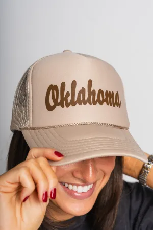 Oklahoma script trucker hat khaki