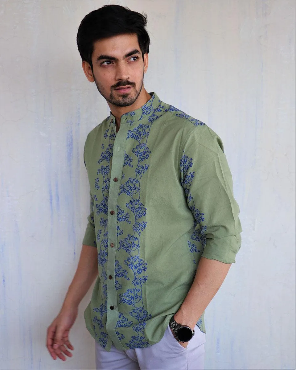 Olive Block-Printed Men'S Shirt