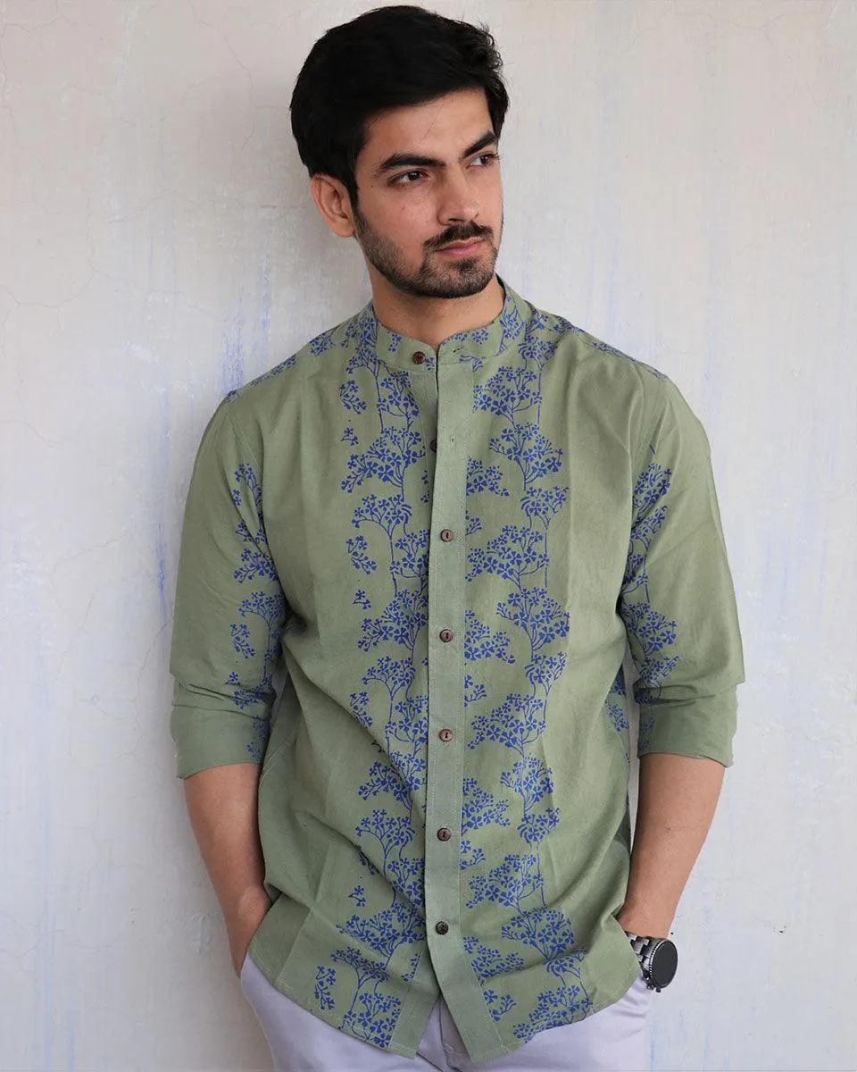 Olive Block-Printed Men'S Shirt