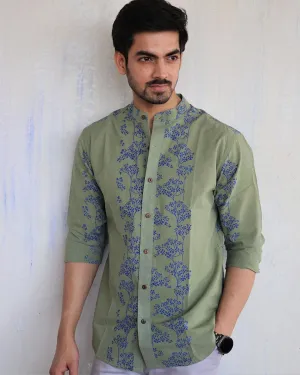 Olive Block-Printed Men'S Shirt