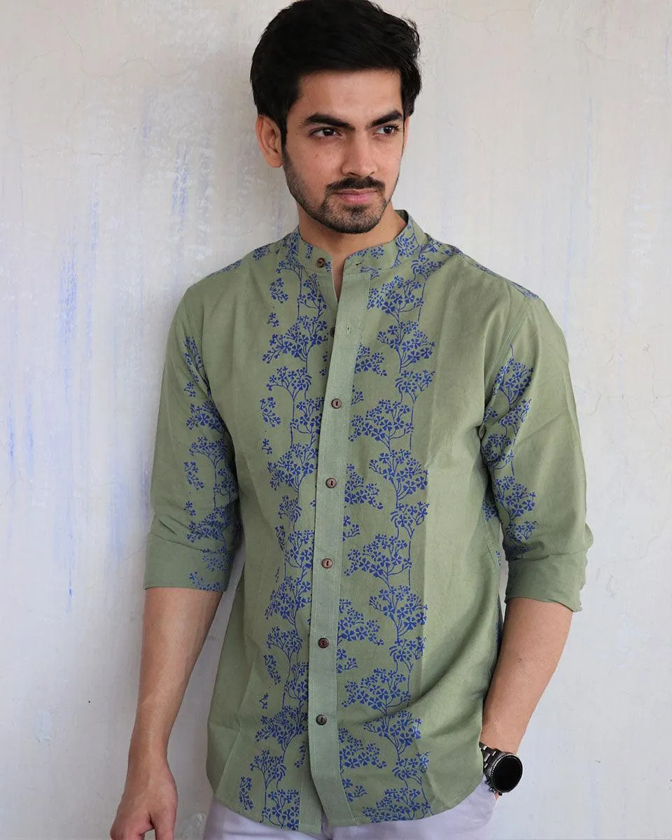 Olive Block-Printed Men'S Shirt