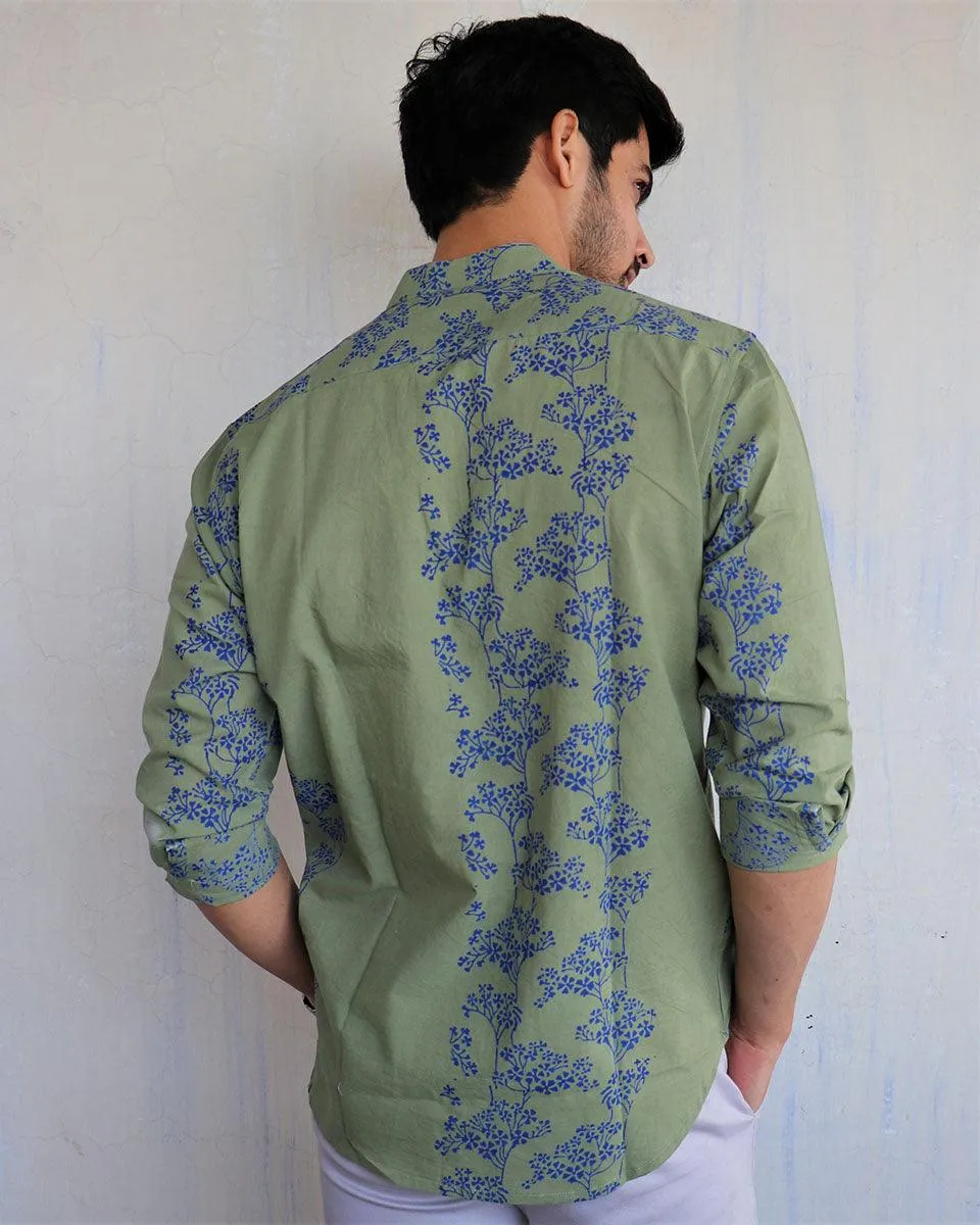 Olive Block-Printed Men'S Shirt