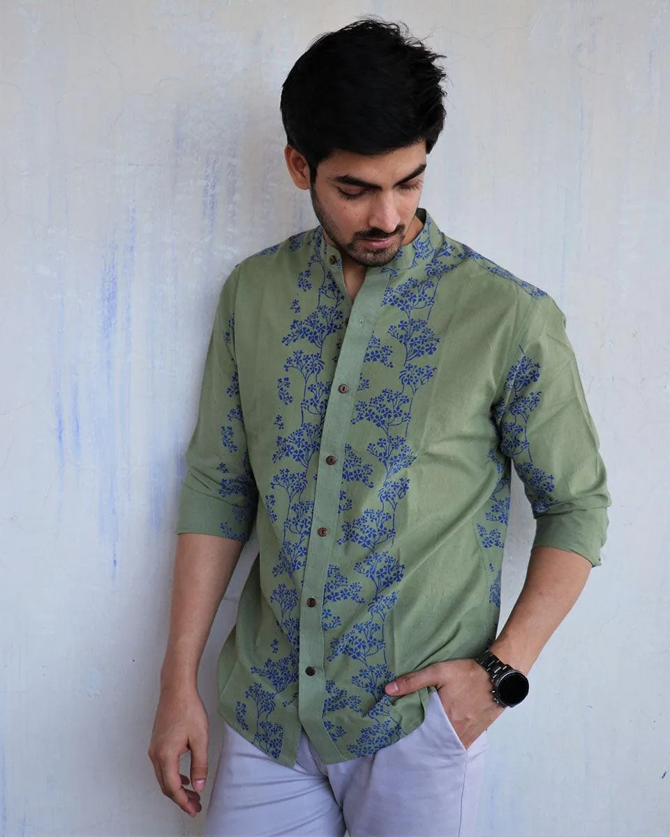 Olive Block-Printed Men'S Shirt