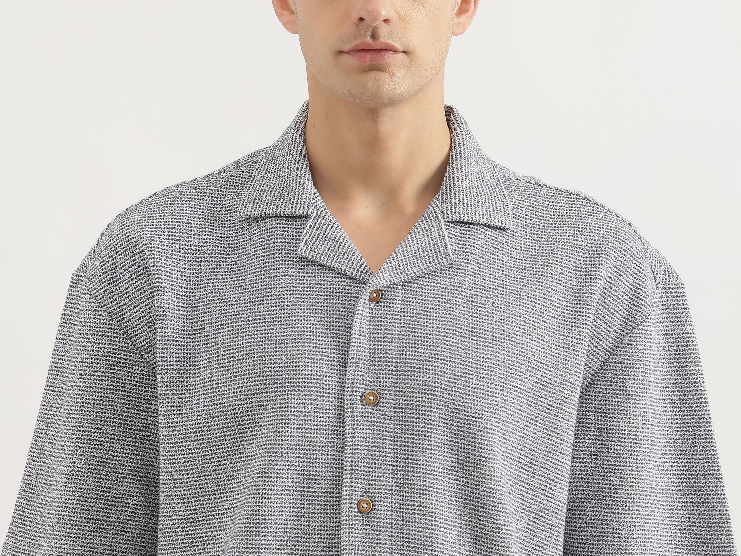 Oversized Fit Cuban Collar Patterned Shirt