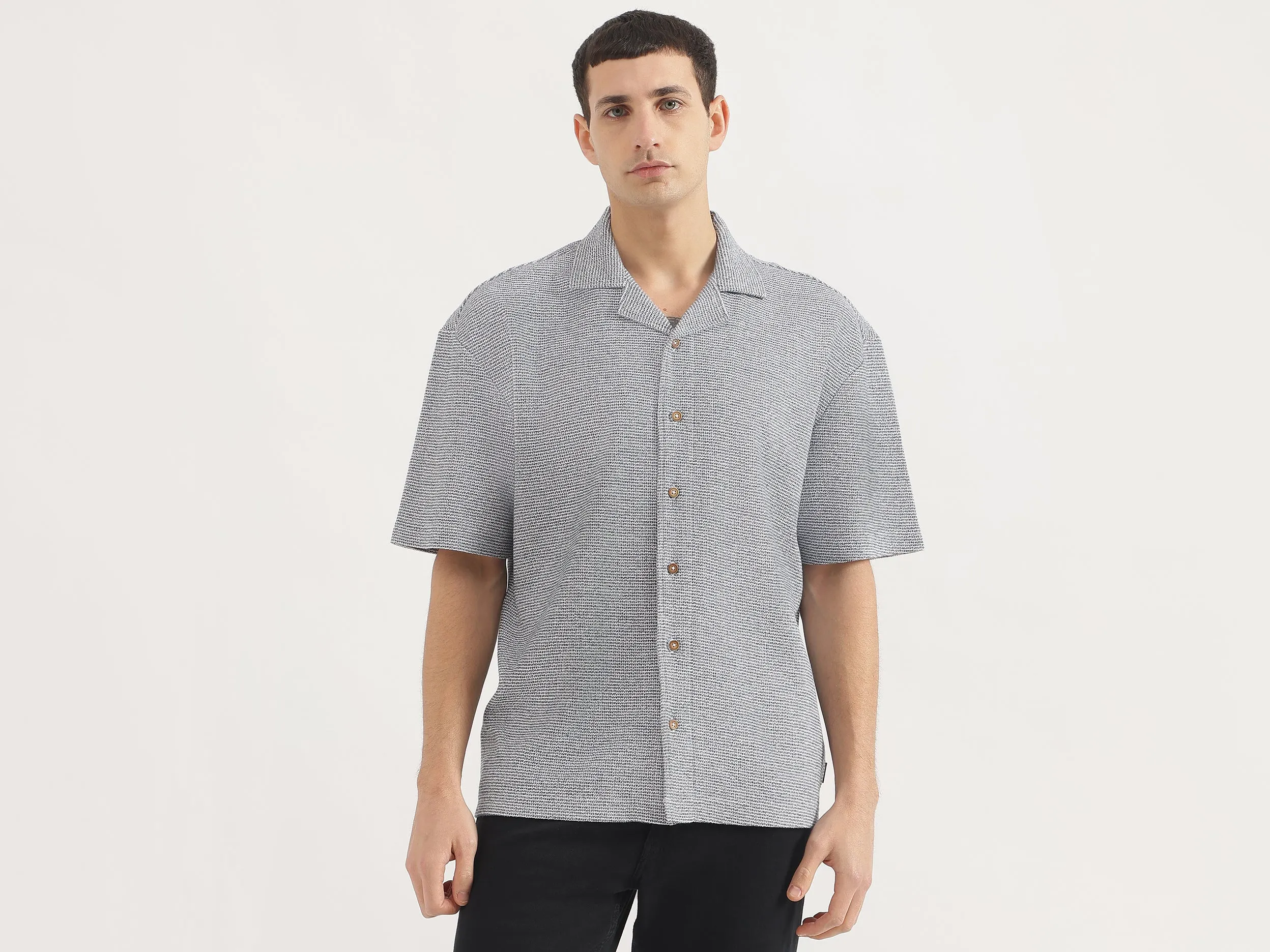 Oversized Fit Cuban Collar Patterned Shirt