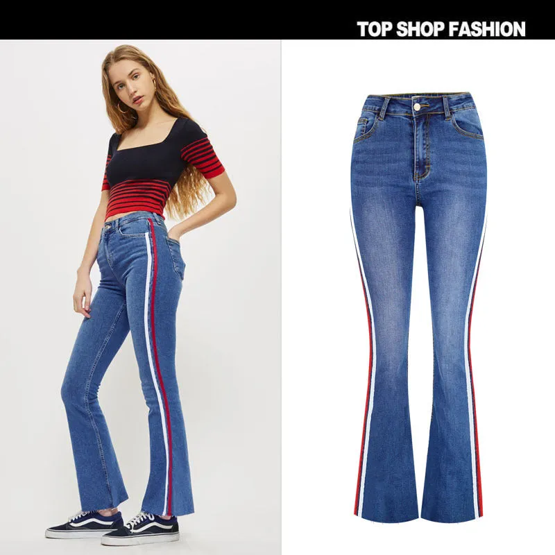 Packets High Waist Patchwork Slim Zipper Bell-bottomed Pants