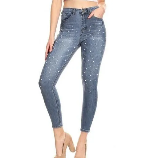 Pearl Detail Skinny Jeans