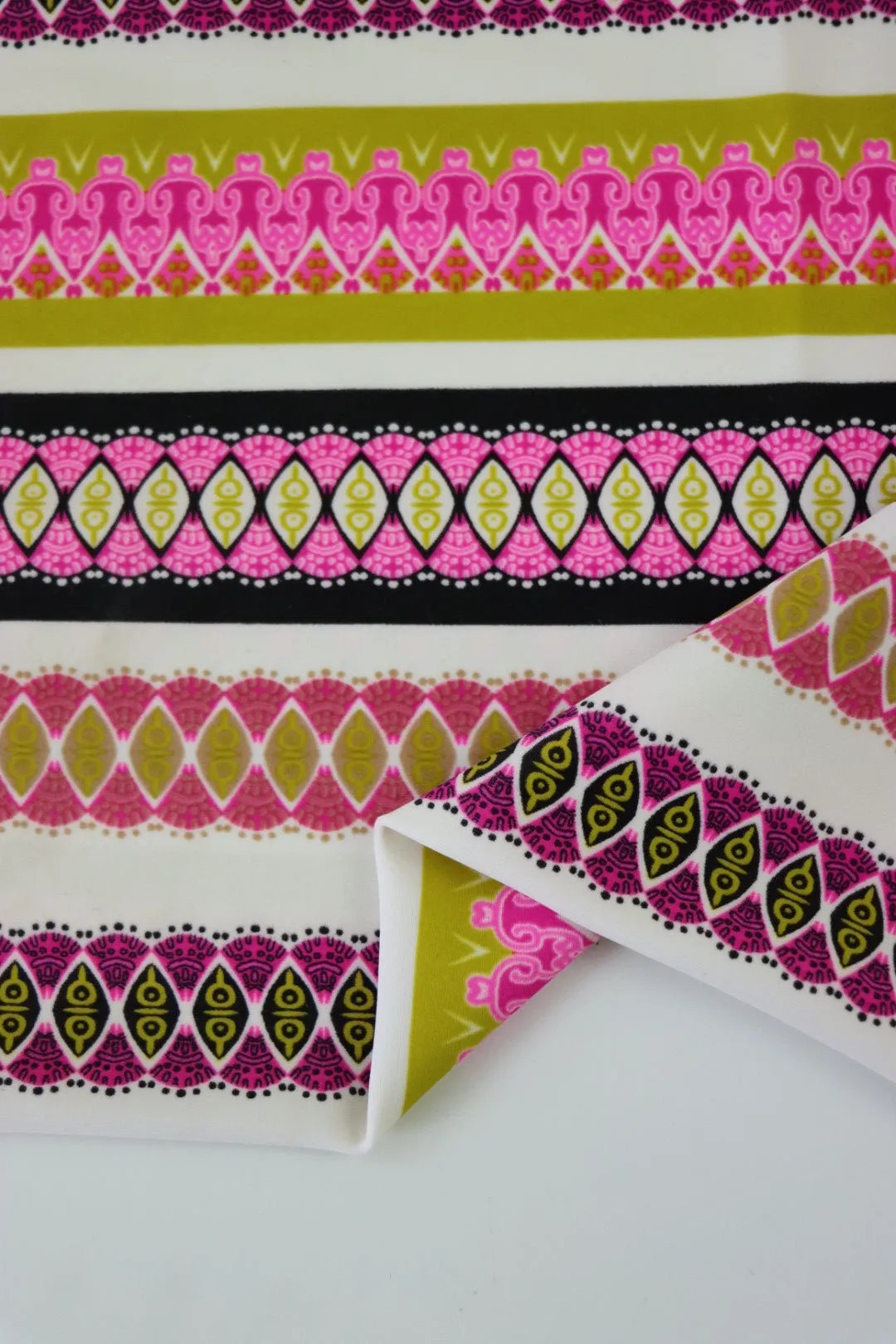 Pink & Pear Funky Horizontal Stripe Nylon Spandex Tricot | Designer Deadstock