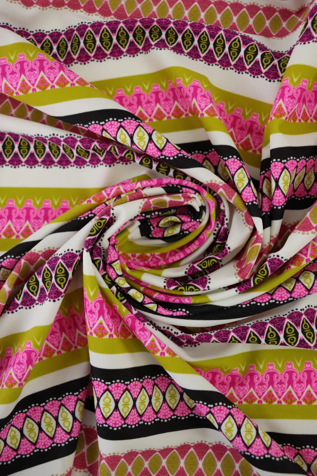 Pink & Pear Funky Horizontal Stripe Nylon Spandex Tricot | Designer Deadstock