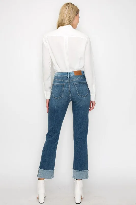 PLUS SIZE - HIGH RISE TWO-TONE STRAIGHT JEANS