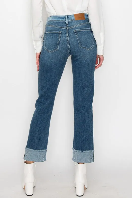 PLUS SIZE - HIGH RISE TWO-TONE STRAIGHT JEANS