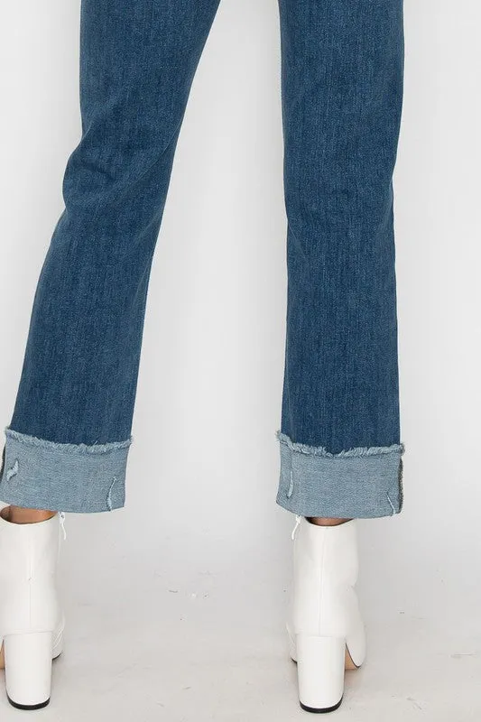PLUS SIZE - HIGH RISE TWO-TONE STRAIGHT JEANS