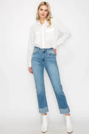 PLUS SIZE - HIGH RISE TWO-TONE STRAIGHT JEANS