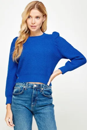 Puff Sleeve Diamond Design Textured Sweater