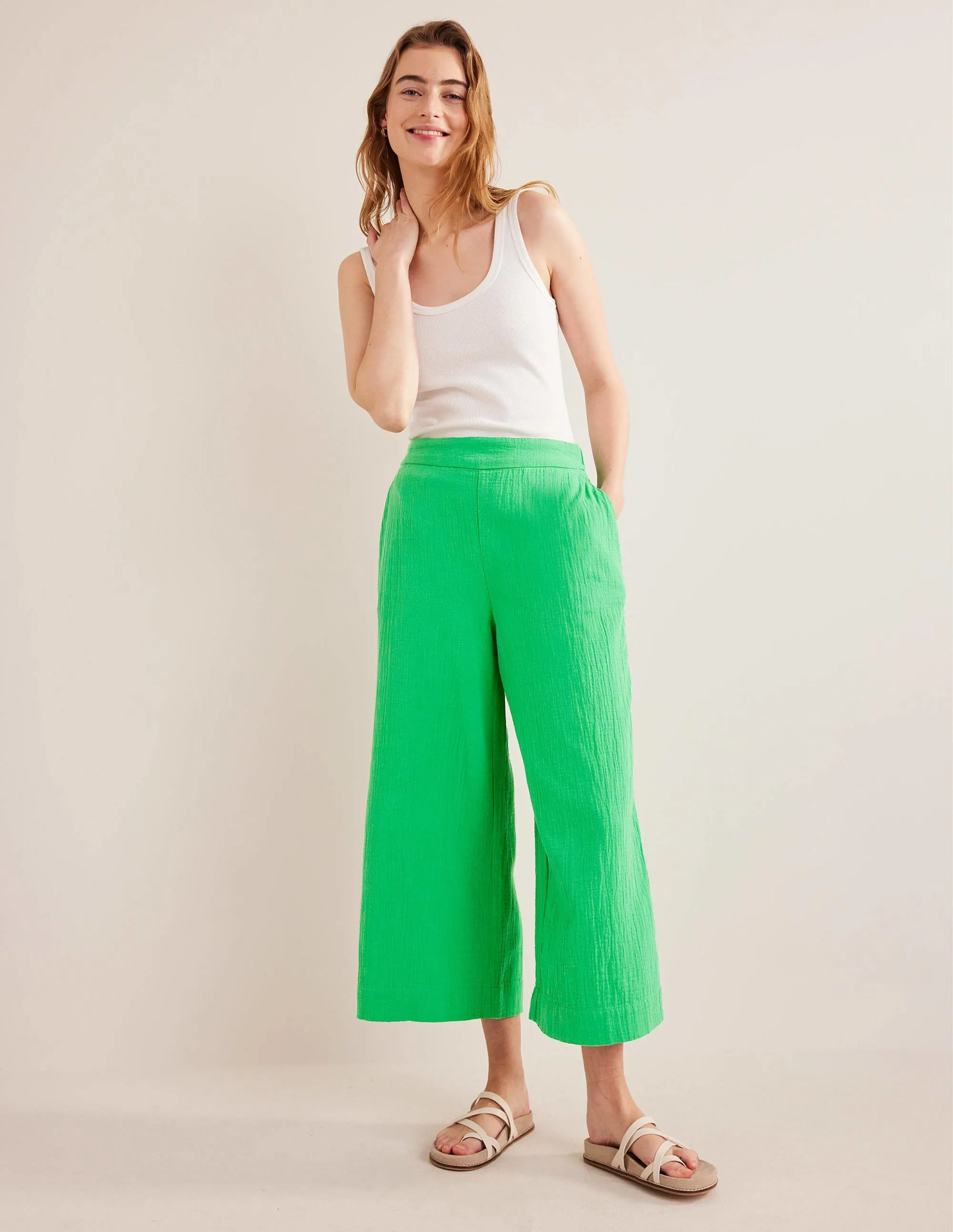 Pull-on Doublecloth Trousers-Bright Green