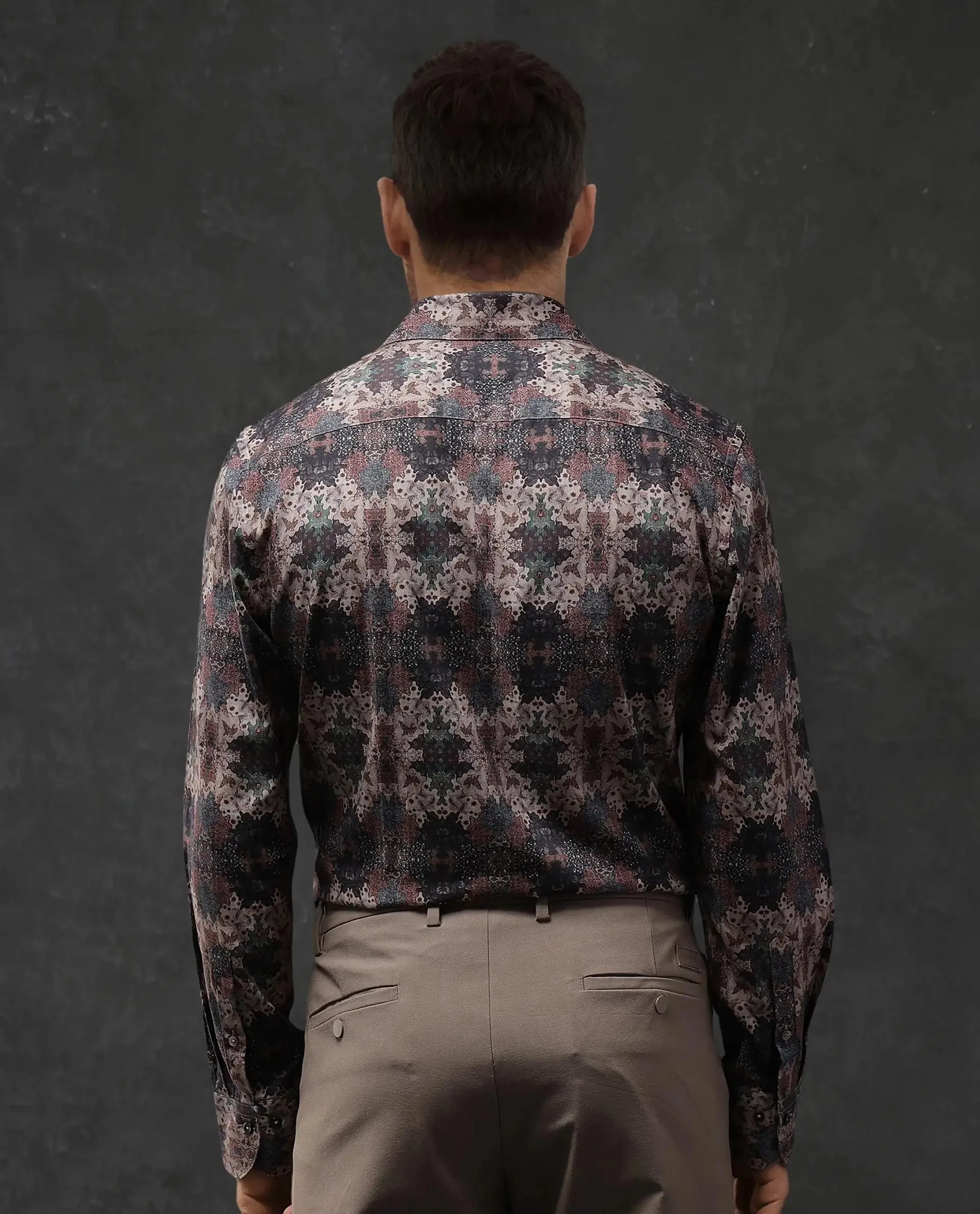 Rare Rabbit Men Troco Ls Brown Full Sleeve Collared Collar Button Closure Printed Shirt