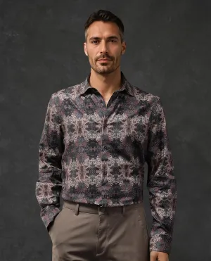 Rare Rabbit Men Troco Ls Brown Full Sleeve Collared Collar Button Closure Printed Shirt